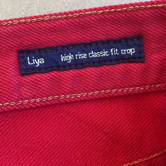 Citizens of Humanity Liya High Rise Classic Fit Crop Red Jeans w Distressed Knee - Picture 15 of 16